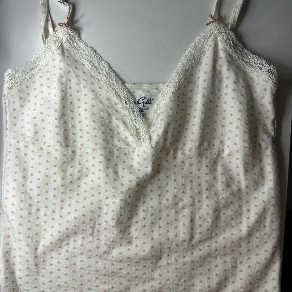Brandy Melville White and Tan Lace Trim Tank Top